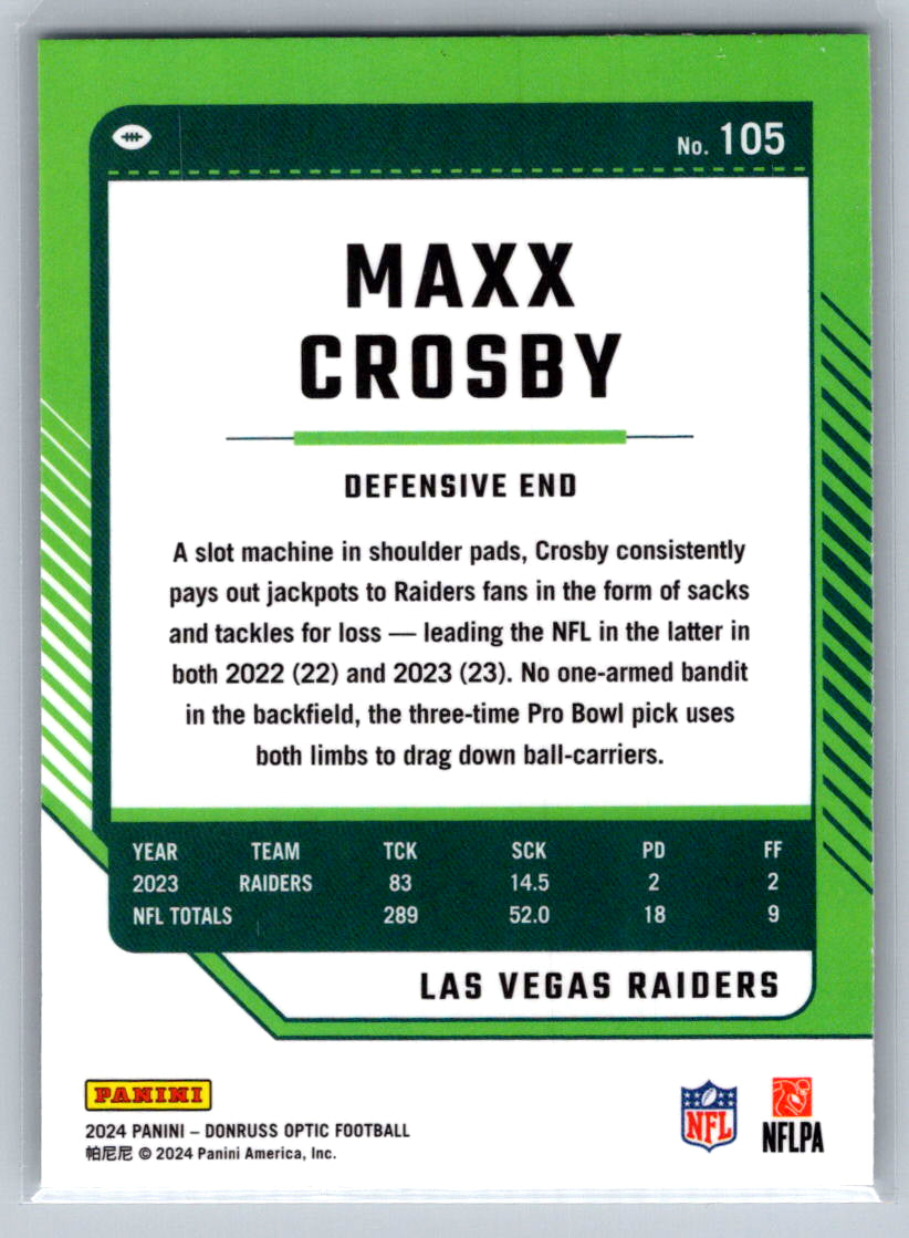 2024 Donruss Optic #105 Maxx Crosby Las Vegas Raiders