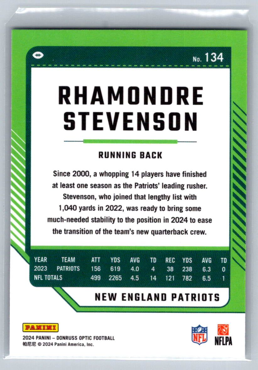 2024 Donruss Optic #134 Rhamondre Stevenson New England Patriots