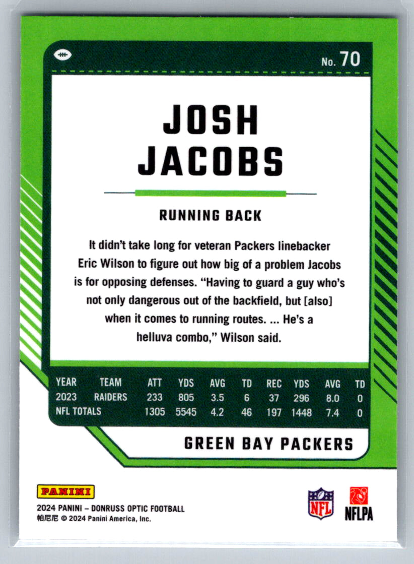 2024 Donruss Optic #70 Josh Jacobs Green Bay Packers