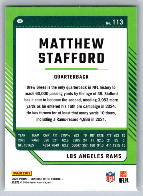 2024 Donruss Optic #113 Matthew Stafford Los Angeles Rams