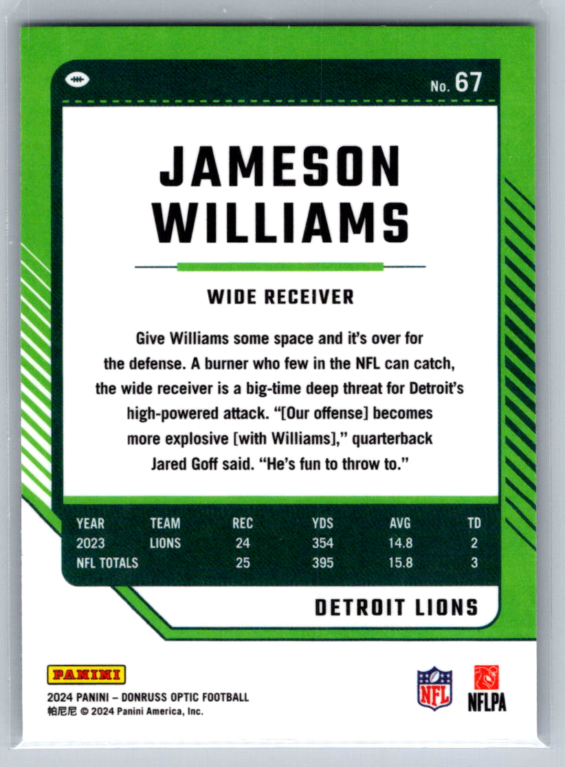 2024 Donruss Optic #67 Jameson Williams Detroit Lions