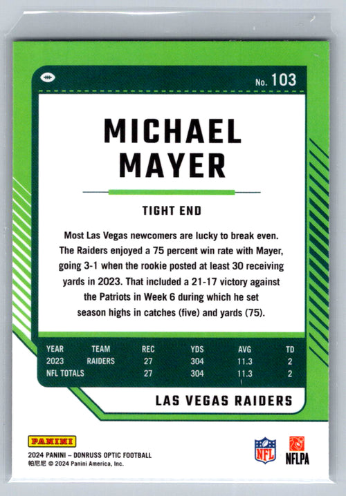 2024 Donruss Optic #103 Michael Mayer Las Vegas Raiders