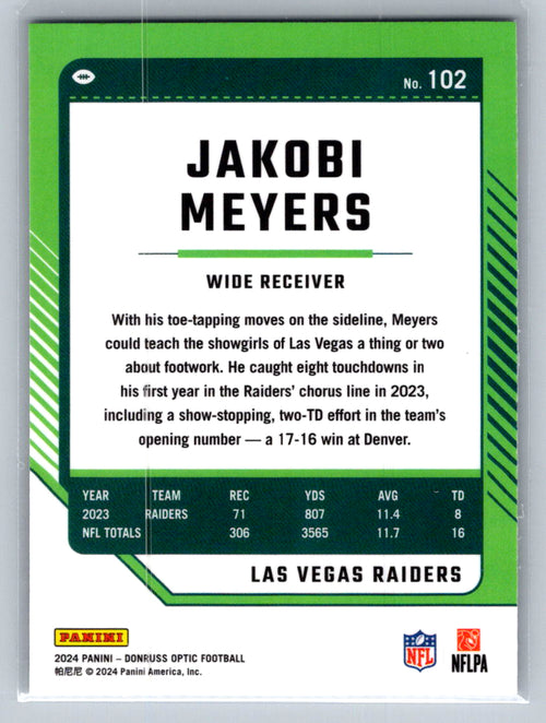 2024 Donruss Optic #102 Jakobi Meyers Las Vegas Raiders