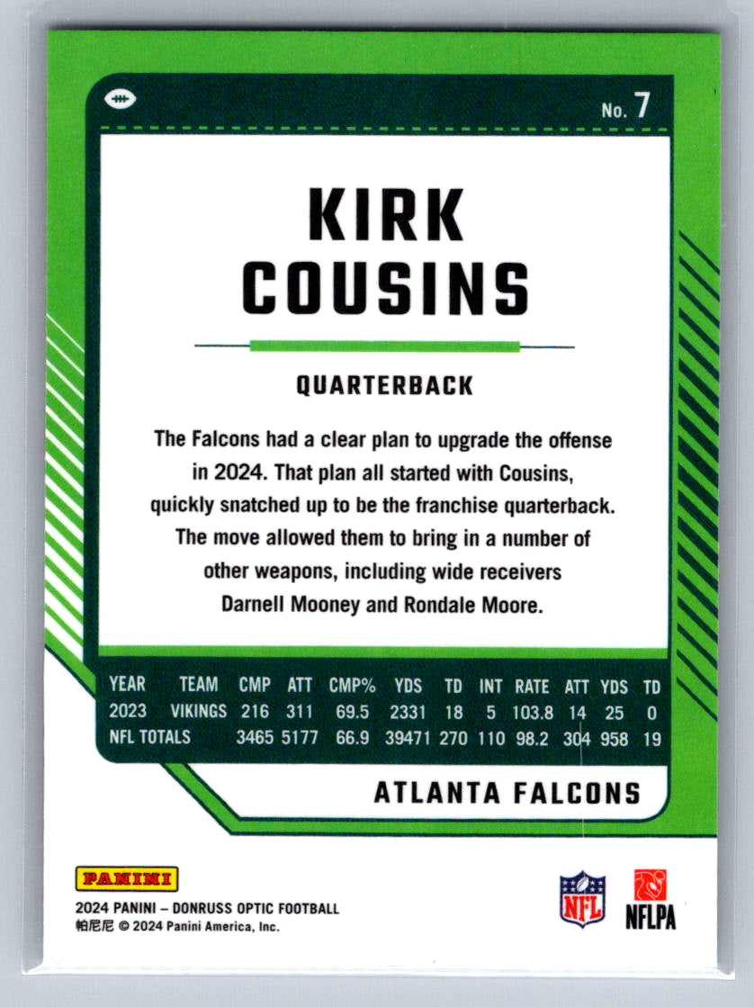 2024 Donruss Optic #7 Kirk Cousins Atlanta Falcons