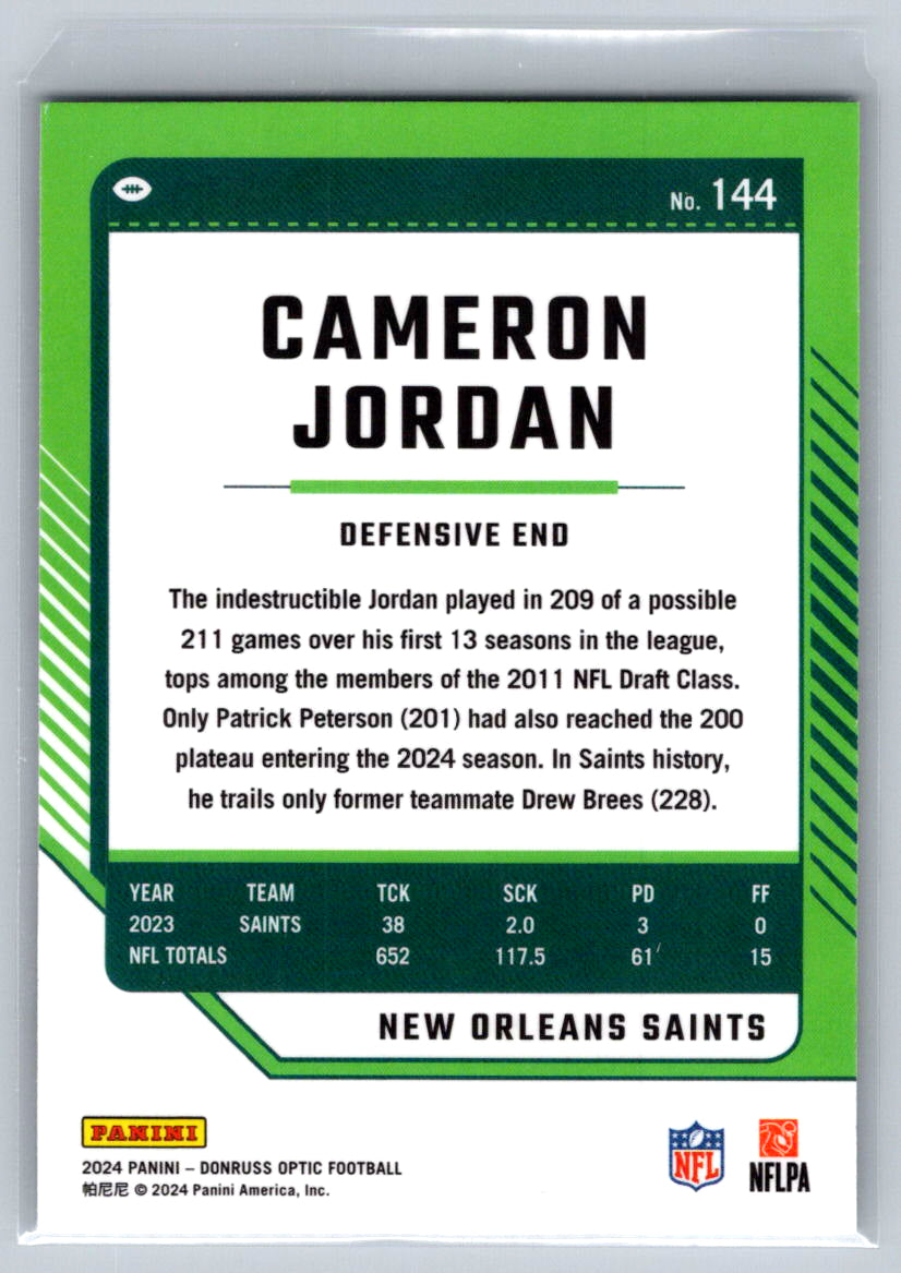2024 Donruss Optic #144 Cameron Jordan New Orleans Saints