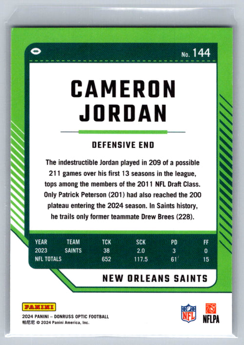 2024 Donruss Optic #144 Cameron Jordan New Orleans Saints