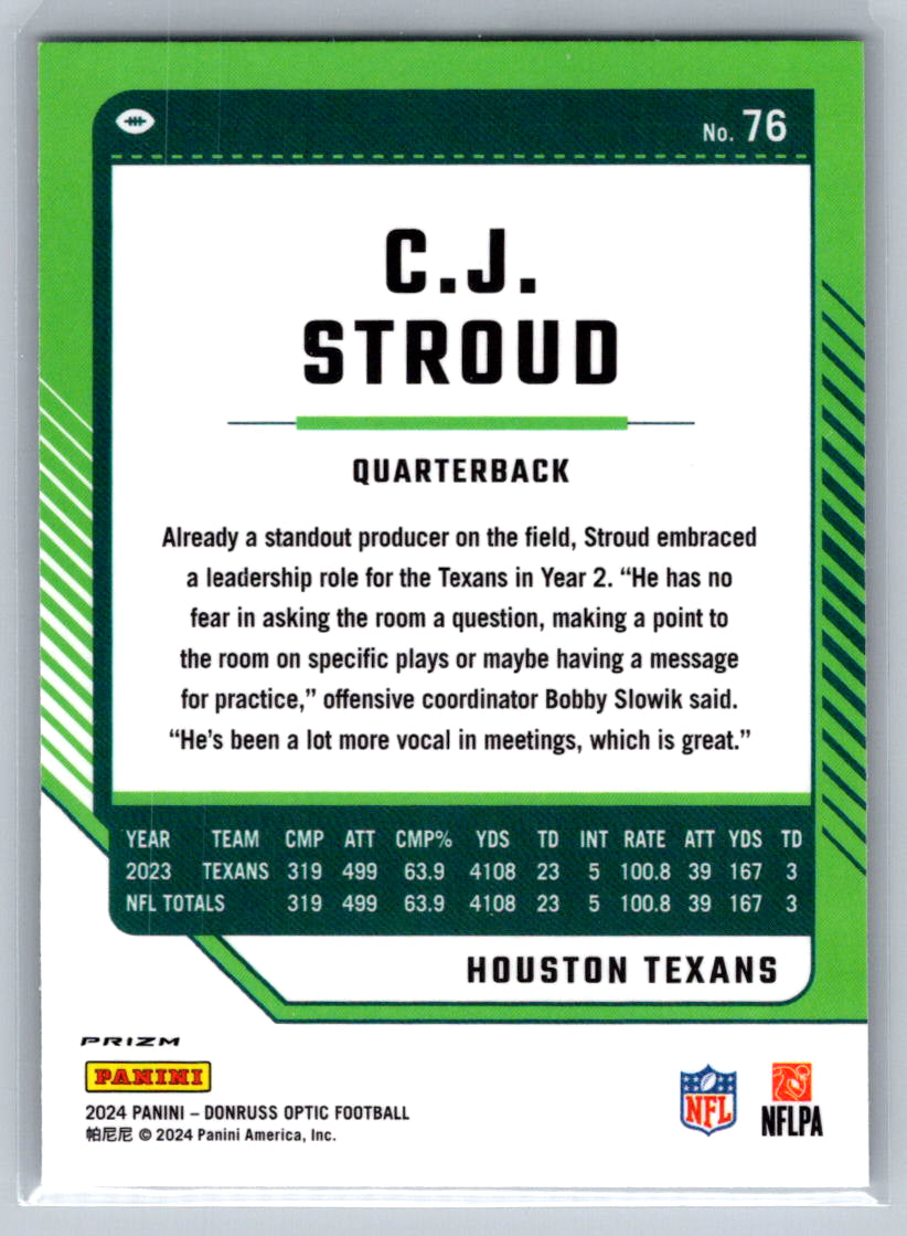 2024 Donruss Optic #76 C.J. Stroud Holo Houston Texans