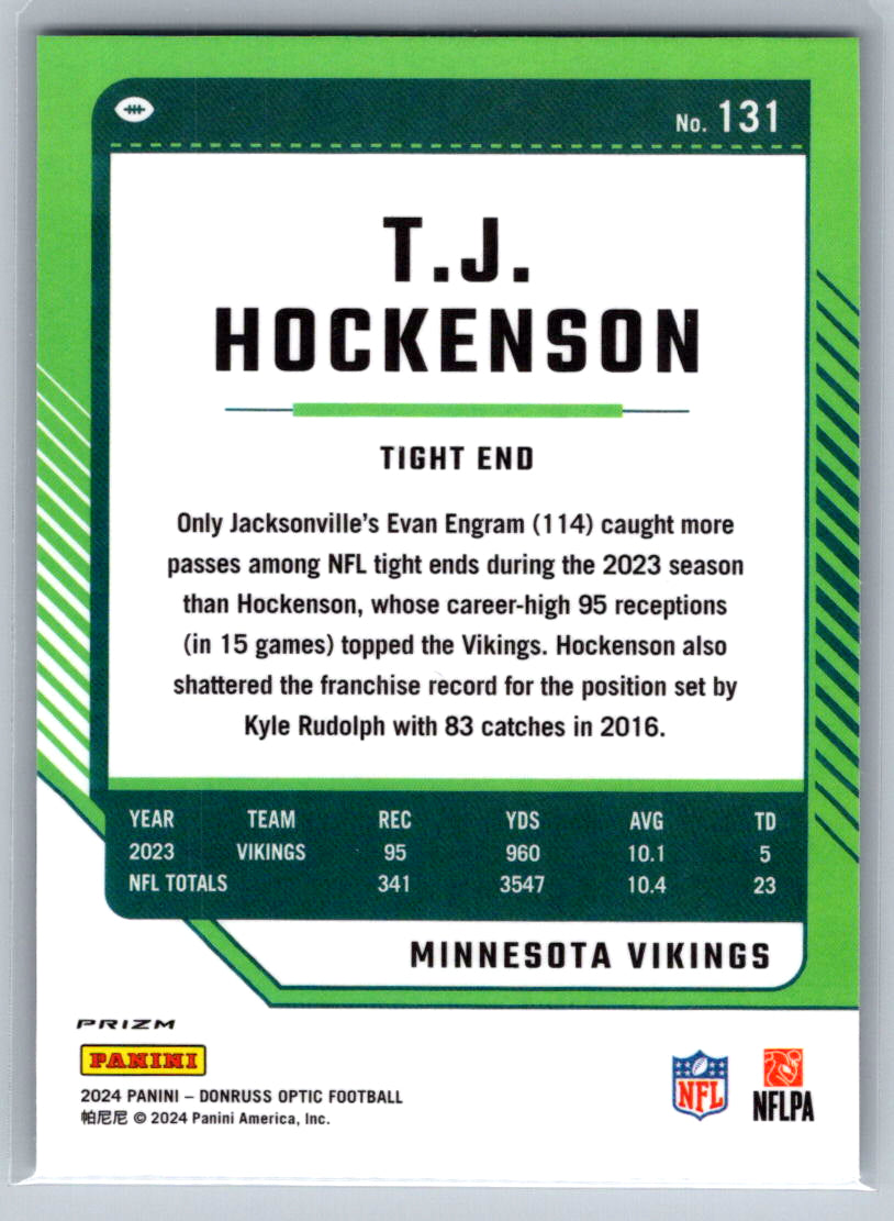 2024 Donruss Optic #131 T.J. Hockenson Holo Minnesota Vikings