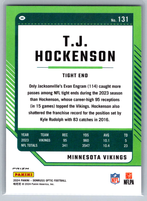 2024 Donruss Optic #131 T.J. Hockenson Holo Minnesota Vikings