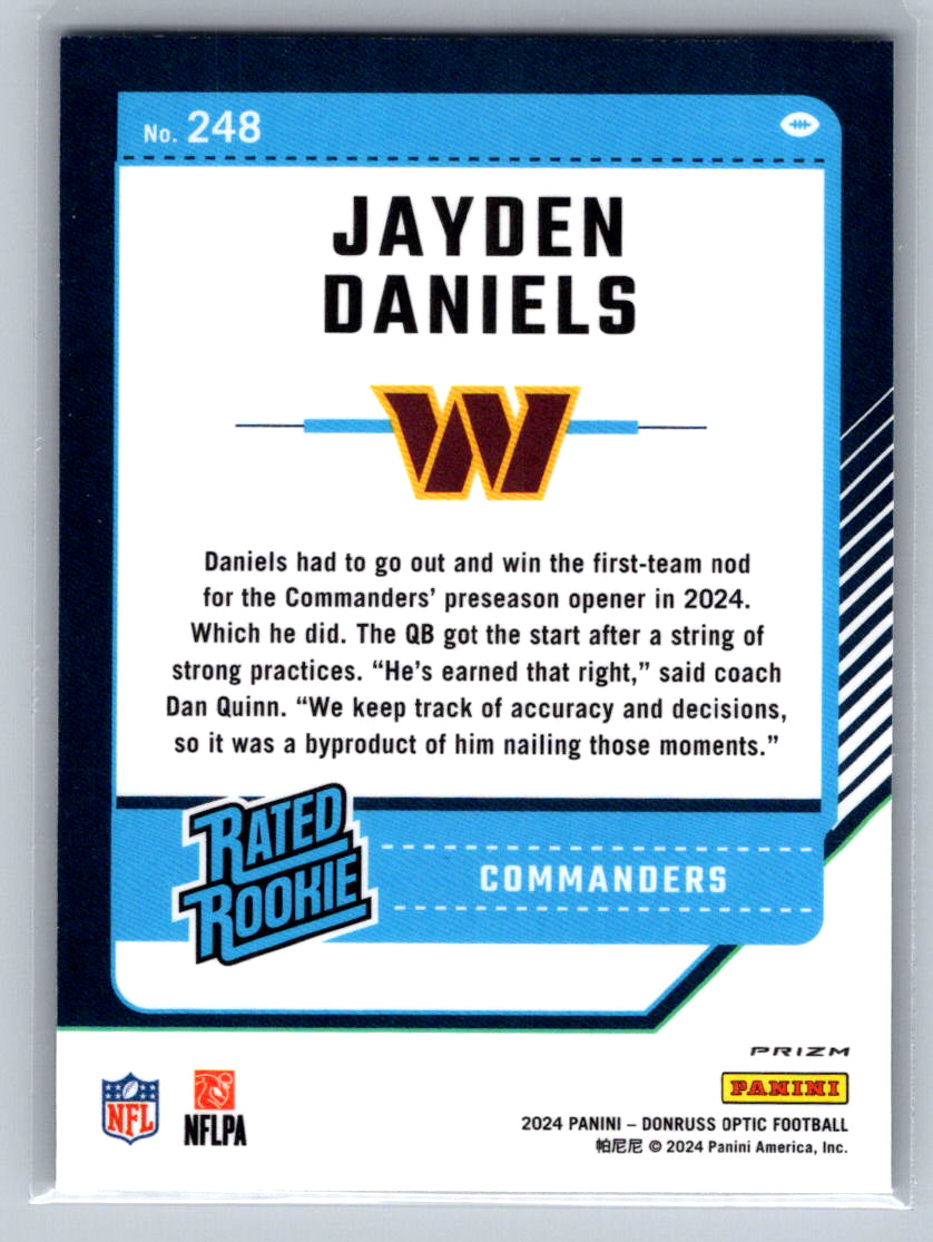 2024 Donruss Optic #248 Jayden Daniels Purple Shock Washington Commanders