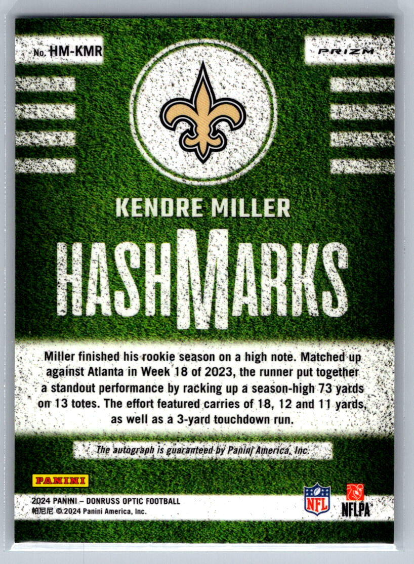 2024 Donruss Optic #HM-KMR Kendre Miller Hash Marks New Orleans Saints