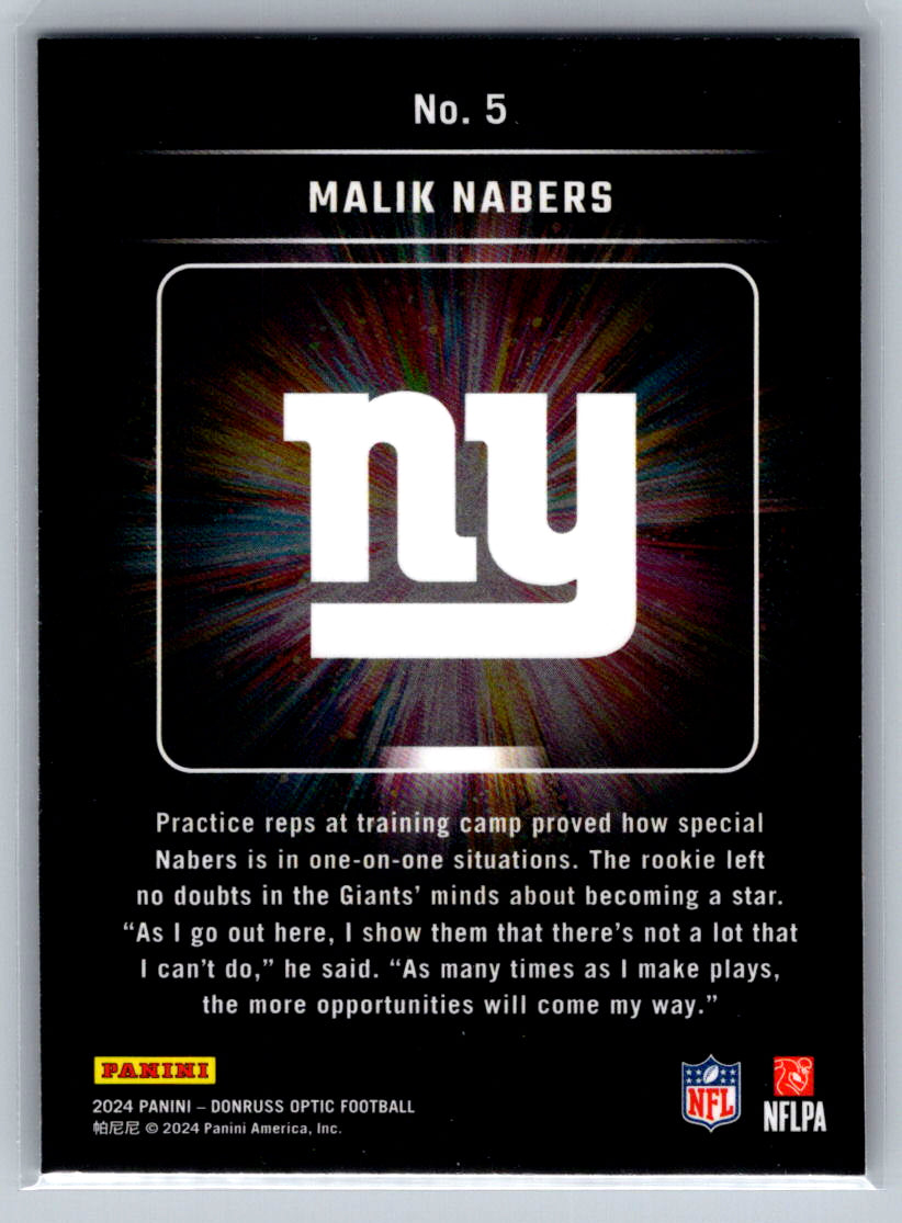 2024 Donruss Optic #5 Malik Nabers Light It Up New York Giants