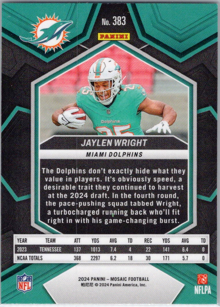 2024 Panini Mosaic #383 Jaylen Wright Miami Dolphins