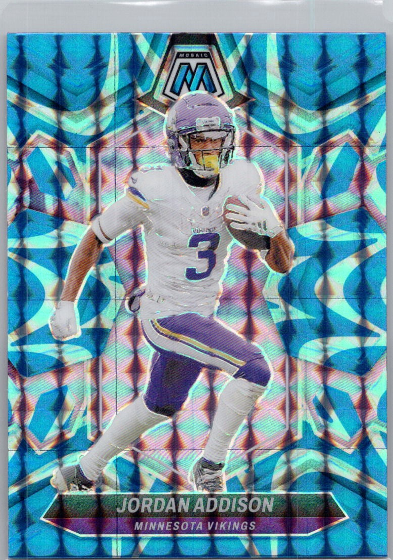 2024 Panini Mosaic #144 Jordan Addison Mosaic Reactive Blue Minnesota Vikings