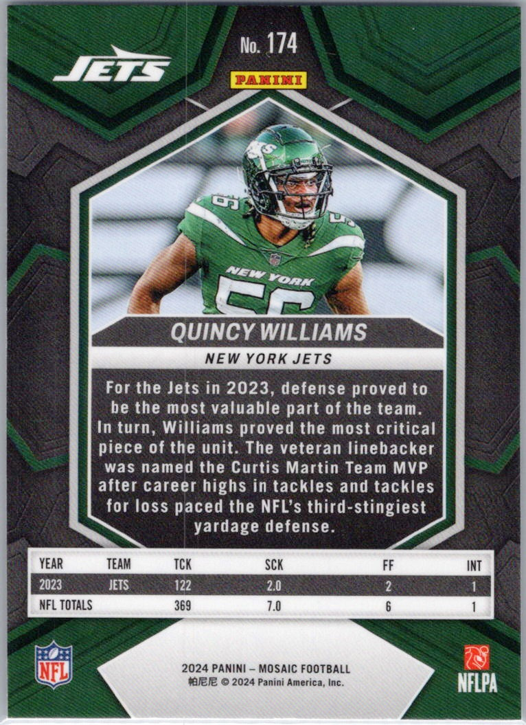 2024 Panini Mosaic #174 Quincy Williams New York Jets