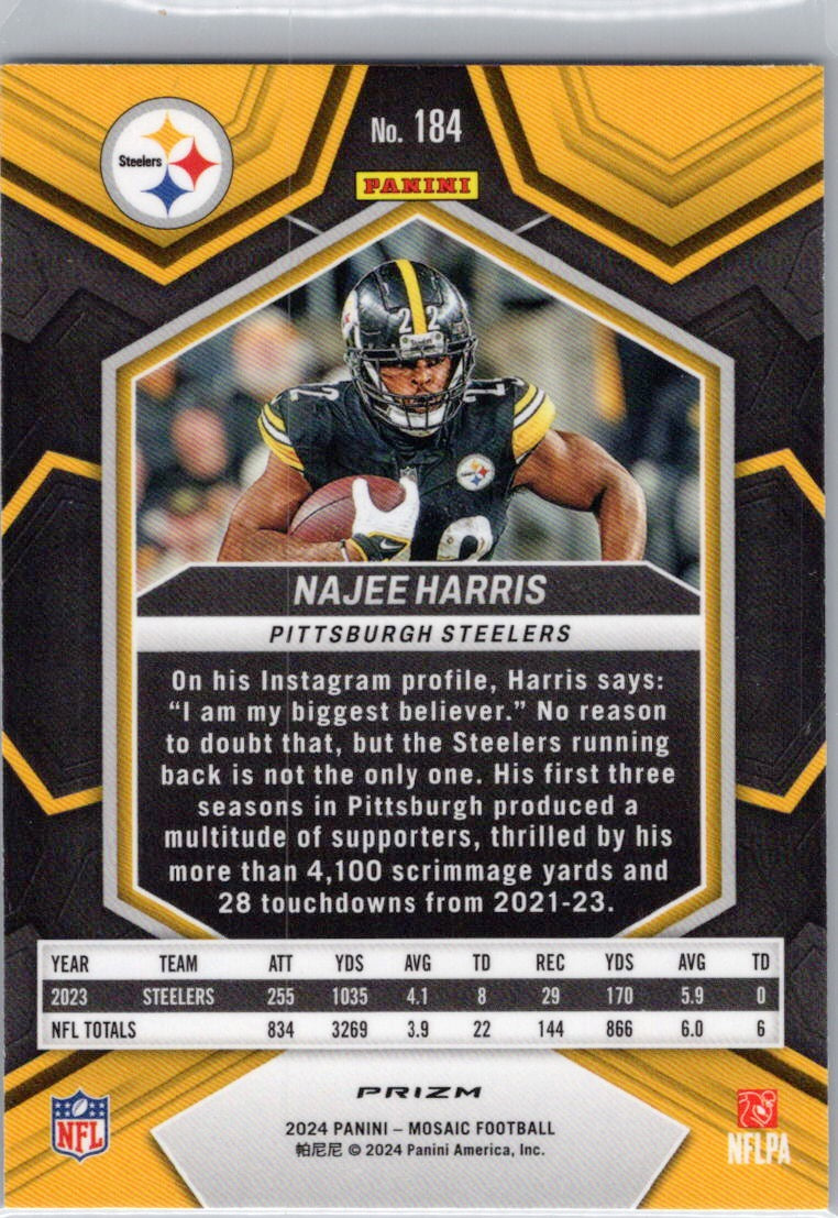 2024 Panini Mosaic #184 Najee Harris Mosaic Reactive Blue Pittsburgh Steelers