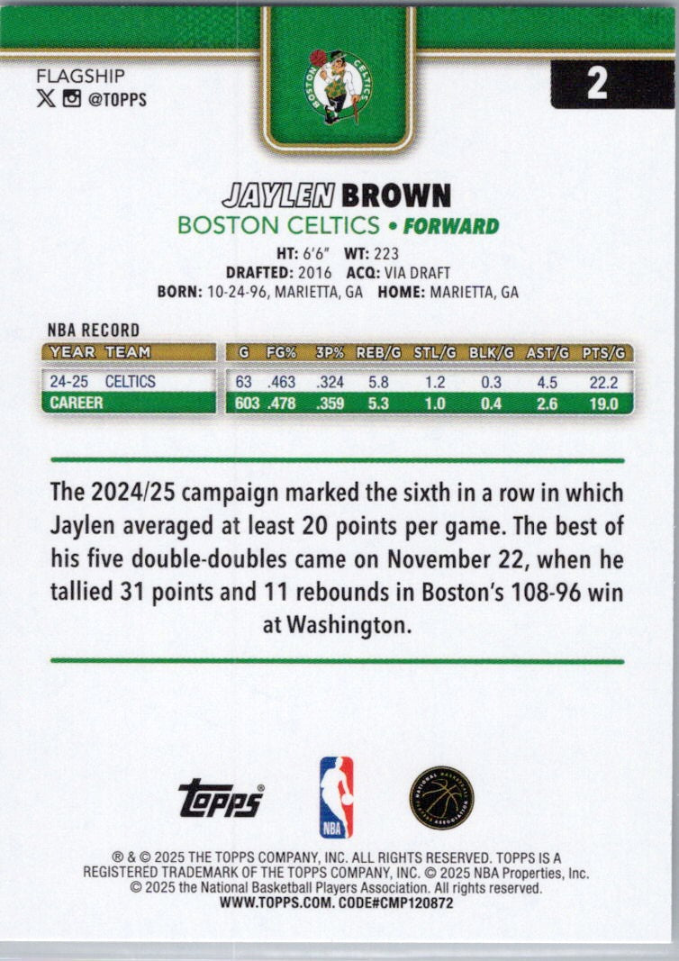 2025-26 Topps #2 Jaylen Brown Boston Celtics