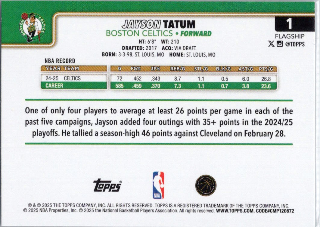 2025-26 Topps #1 Jayson Tatum Boston Celtics