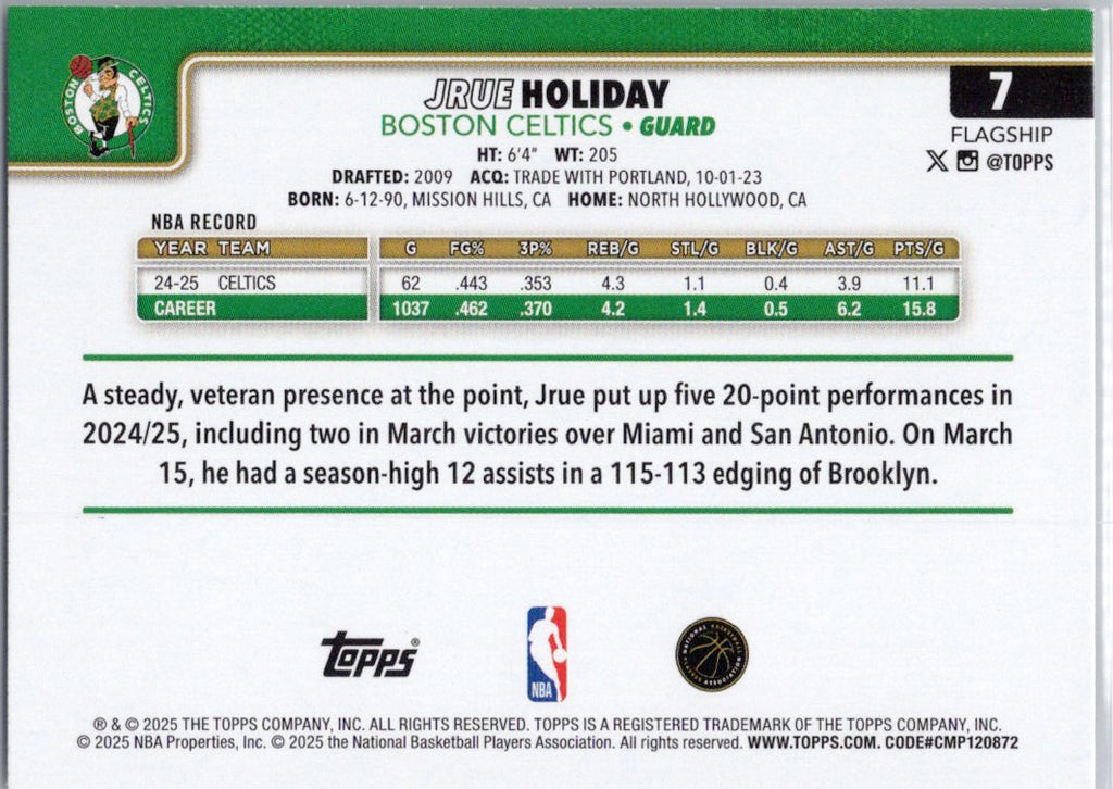 2025-26 Topps #7 Jrue Holiday Boston Celtics