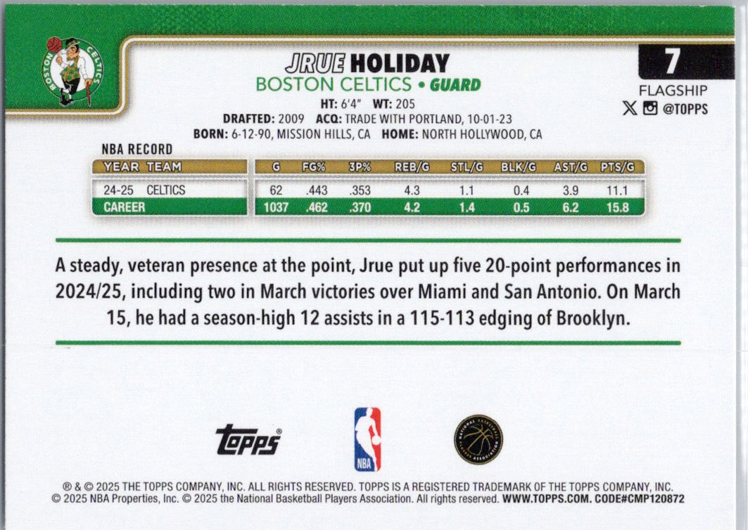 2025-26 Topps #7 Jrue Holiday Boston Celtics