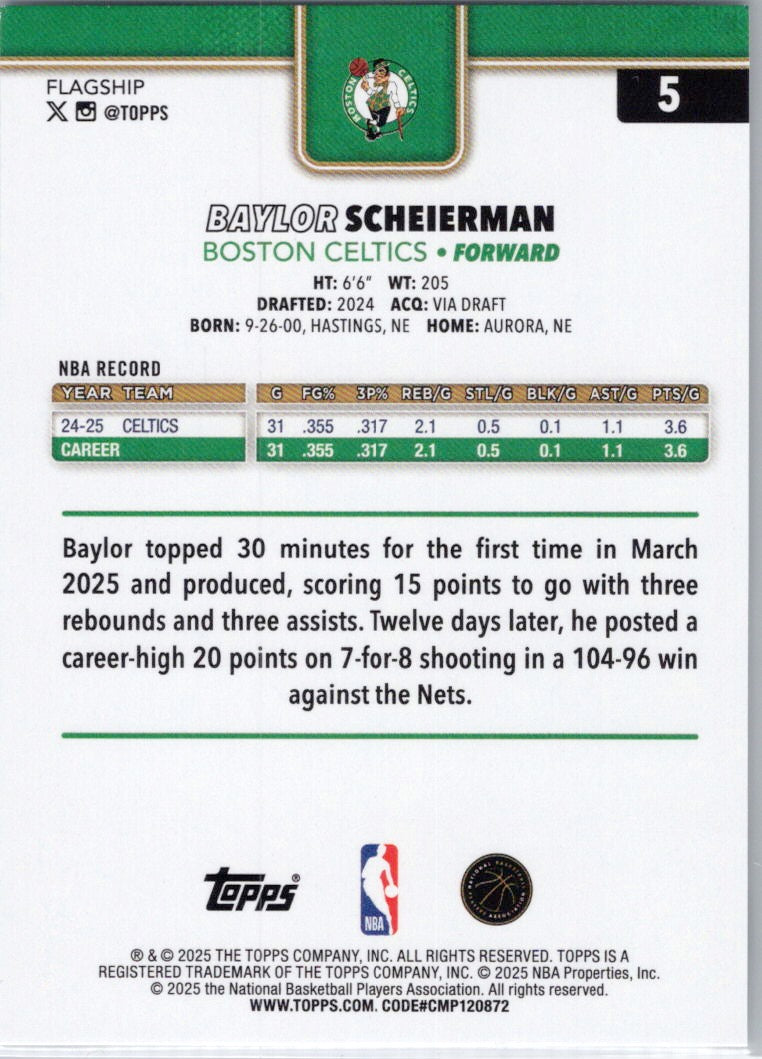 2025-26 Topps #5 Baylor Scheierman Boston Celtics