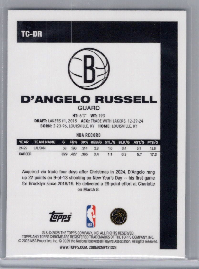 2025-26 Topps #TC-DR D'Angelo Russell 1980-81 Topps Chrome Basketball Brooklyn Nets