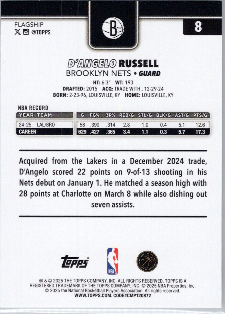 2025-26 Topps #8 D'Angelo Russell Brooklyn Nets