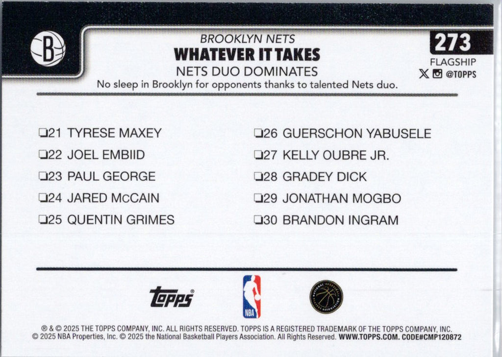 2025-26 Topps #273 Whatever It Takes: Nets Duo Dominates Brooklyn Nets