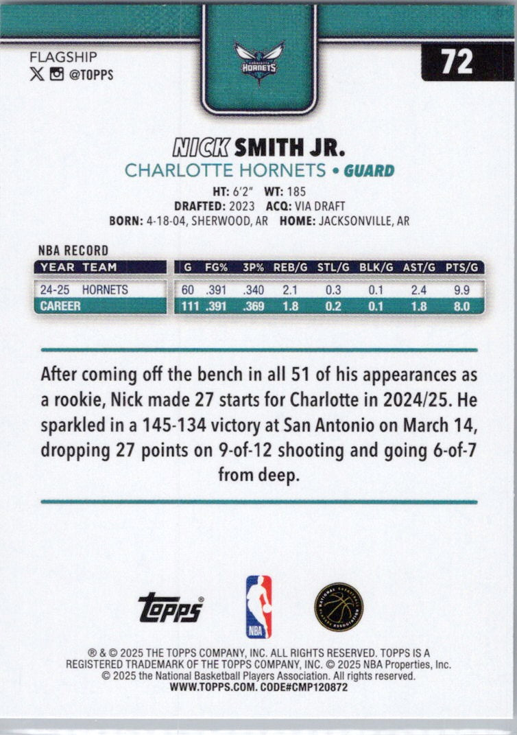 2025-26 Topps #72 Nick Smith Jr. Charlotte Hornets