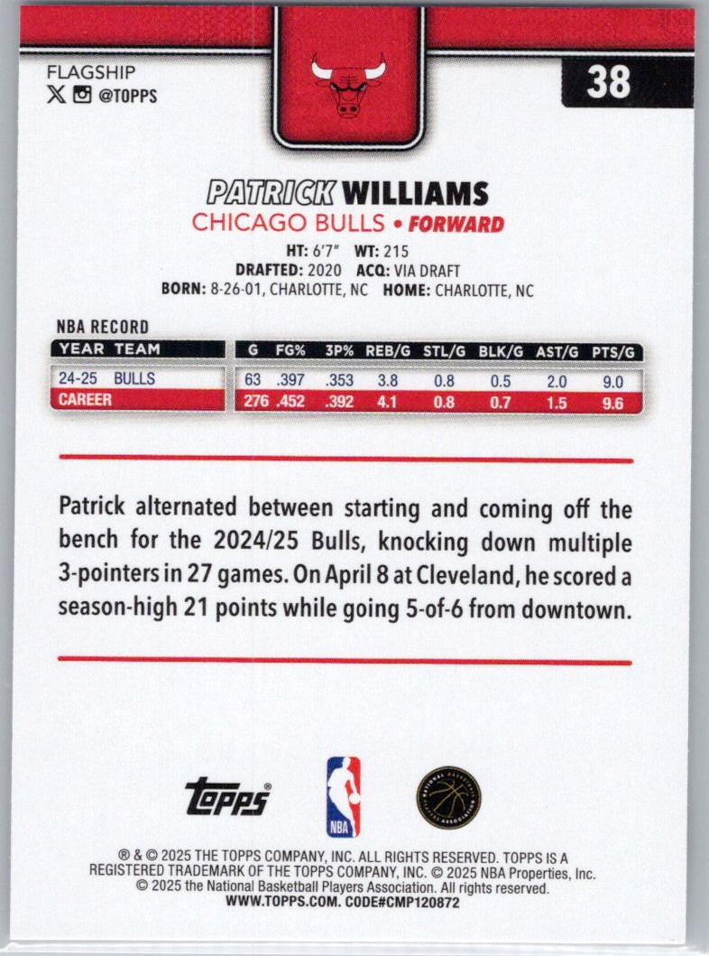 2025-26 Topps #38 Patrick Williams Chicago Bulls