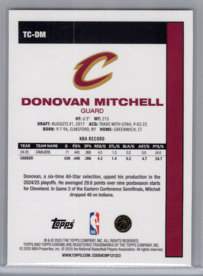 2025-26 Topps #TC-DM Donovan Mitchell 1980-81 Topps Chrome Basketball Cleveland Cavaliers