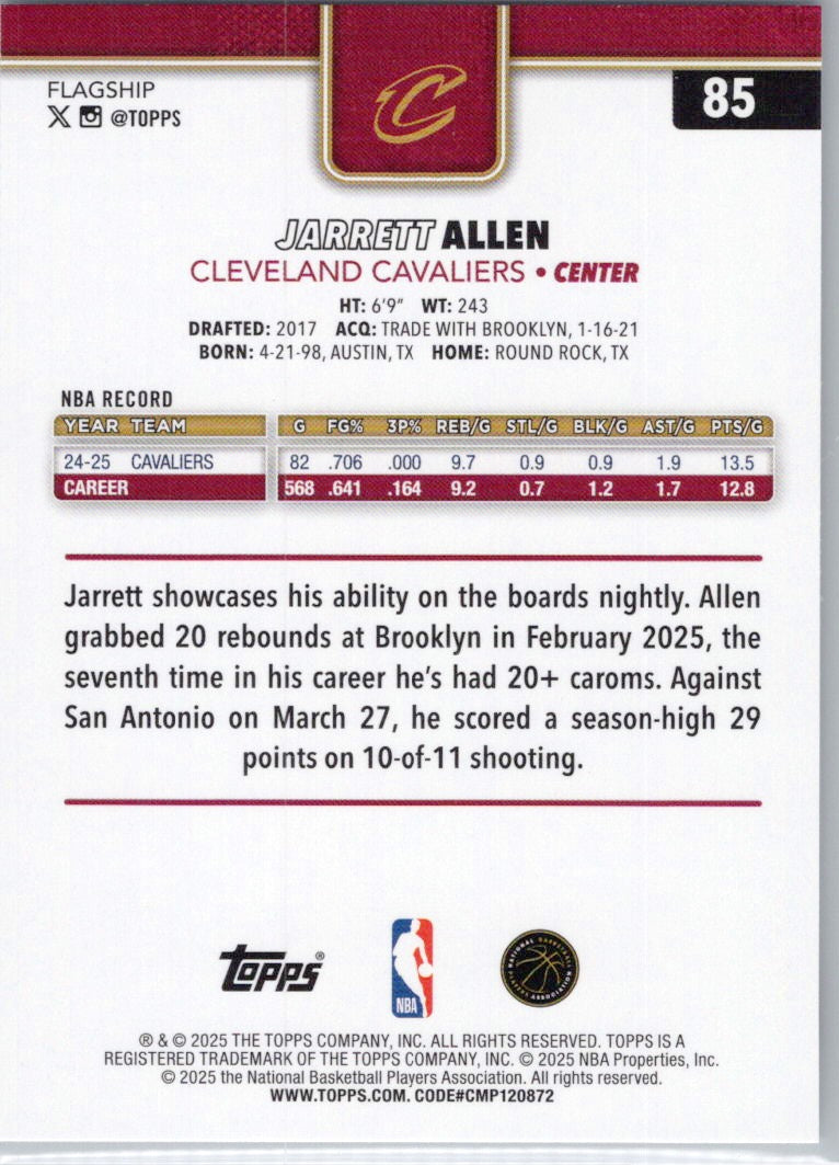 2025-26 Topps #85 Jarrett Allen Cleveland Cavaliers