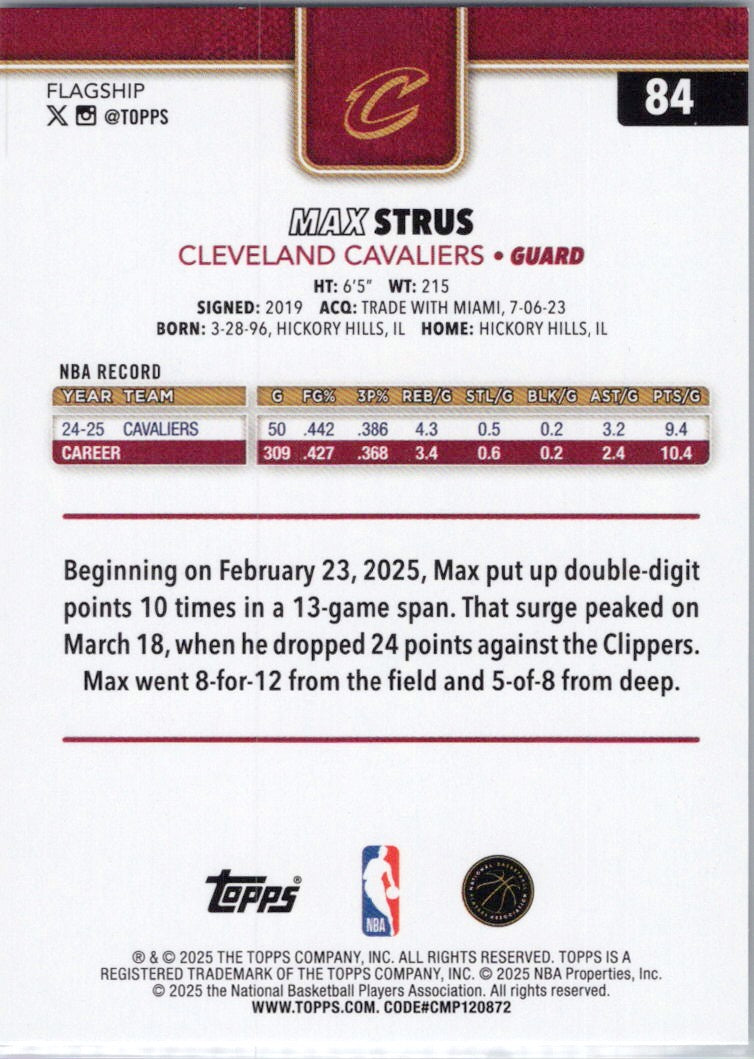 2025-26 Topps #84 Max Strus Cleveland Cavaliers