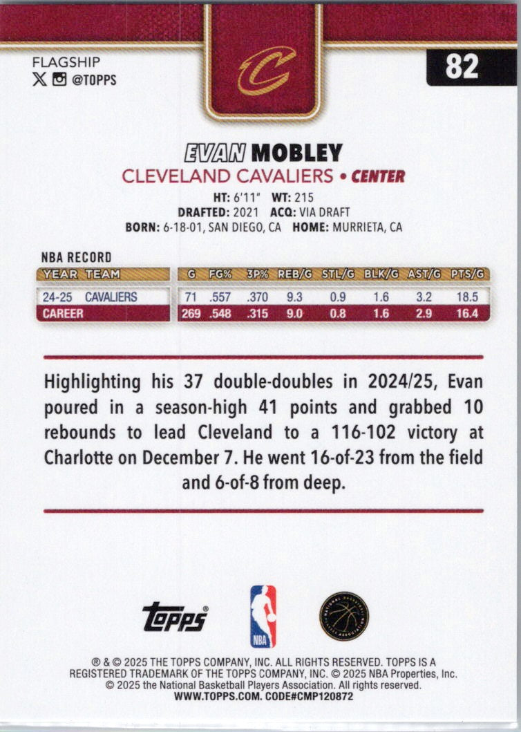 2025-26 Topps #82 Evan Mobley Cleveland Cavaliers