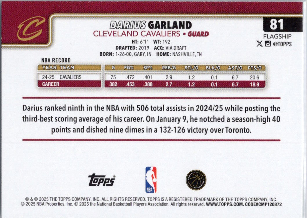 2025-26 Topps #81 Darius Garland Cleveland Cavaliers