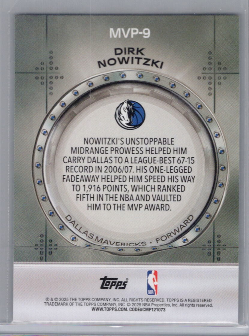 2025-26 Topps #MVP-9 Dirk Nowitzki MVP Vault Rainbow Foilboard Dallas Mavericks