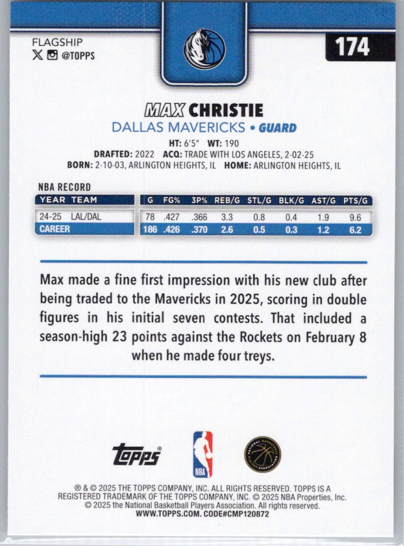 2025-26 Topps #174 Max Christie Dallas Mavericks