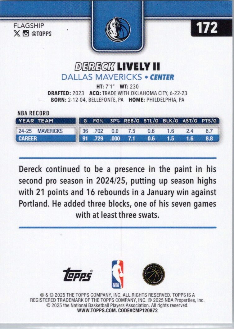 2025-26 Topps #172 Dereck Lively II Dallas Mavericks