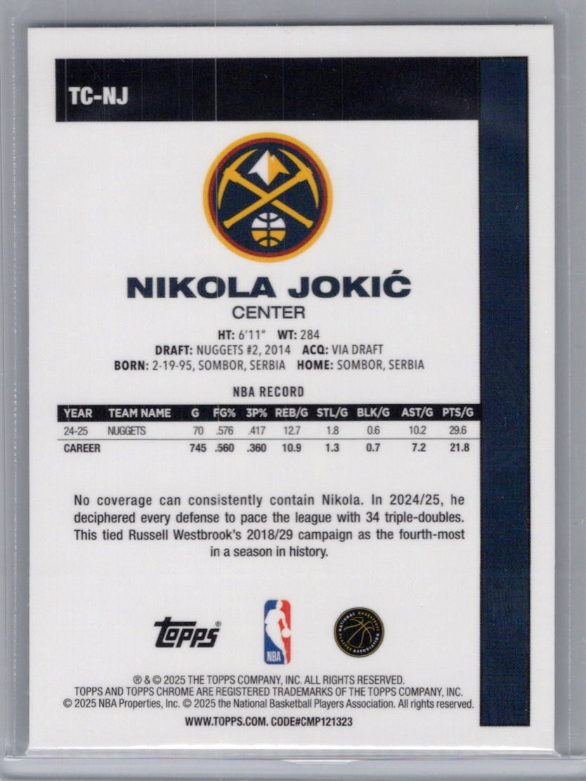 2025-26 Topps #TC-NJ Nikola Jokić 1980-81 Topps Chrome Basketball Denver Nuggets