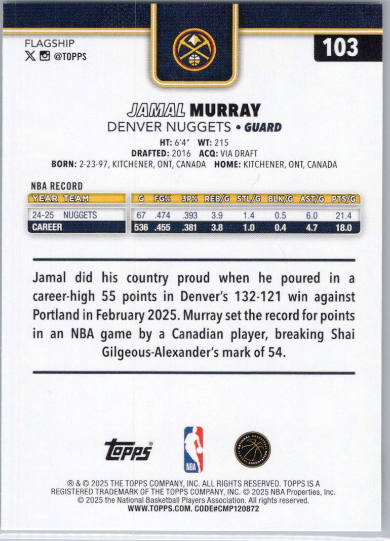 2025-26 Topps #103 Jamal Murray Denver Nuggets