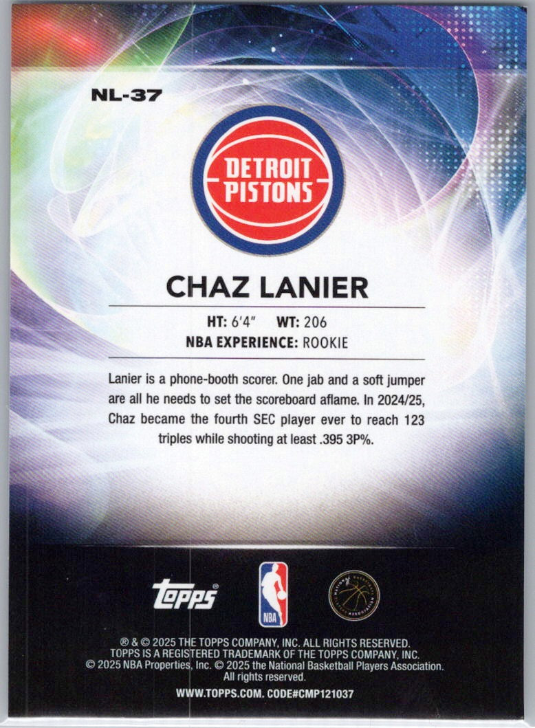 2025-26 Topps #NL-37 Chaz Lanier No Limit Detroit Pistons