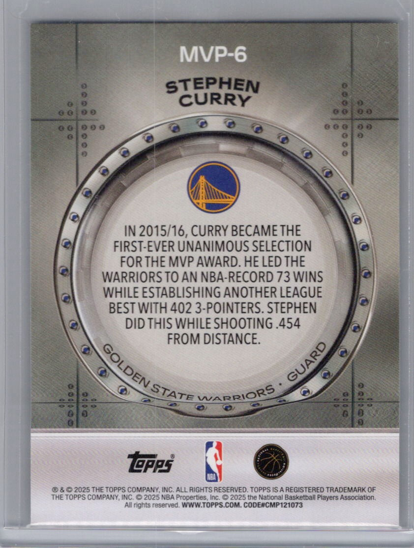 2025-26 Topps #MVP-6 Stephen Curry MVP Vault Golden State Warriors