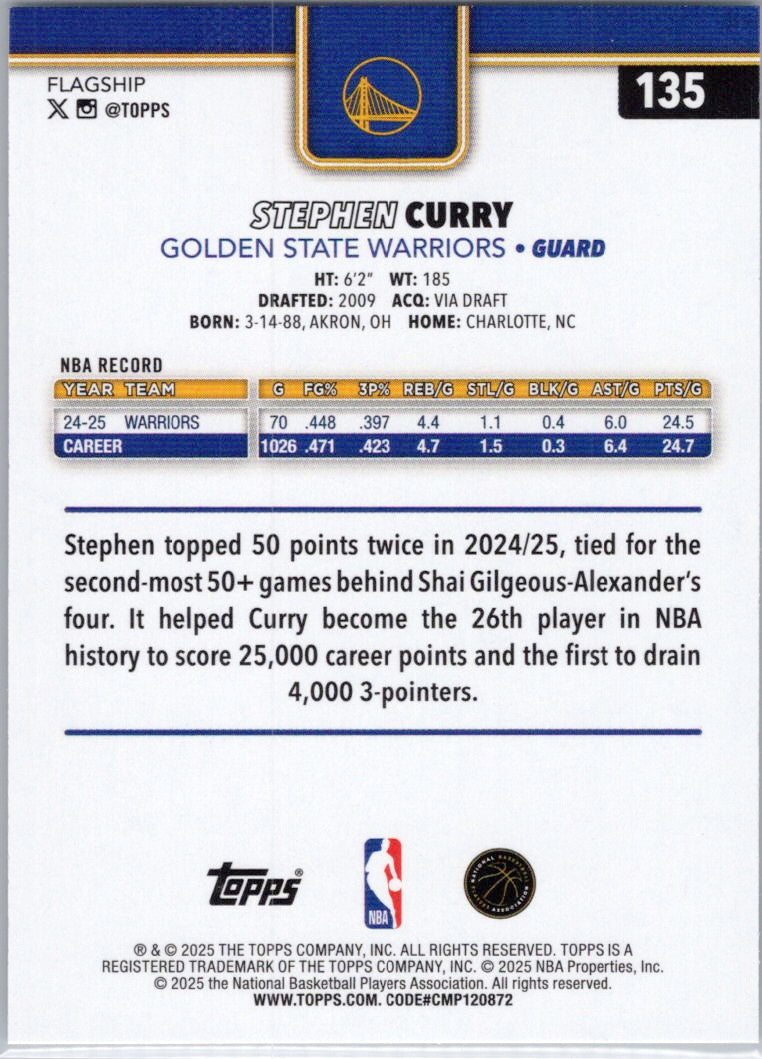 2025-26 Topps #135 Stephen Curry Golden State Warriors