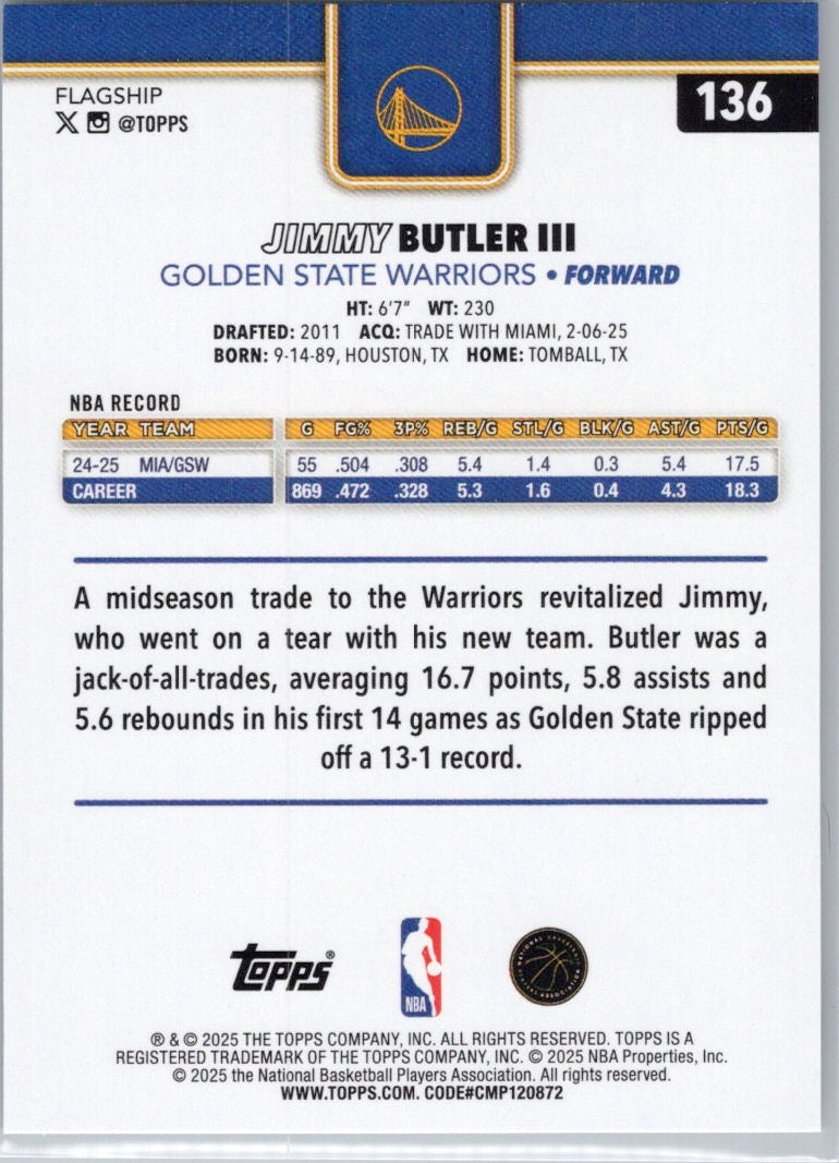 2025-26 Topps #136 Jimmy Butler III Golden State Warriors
