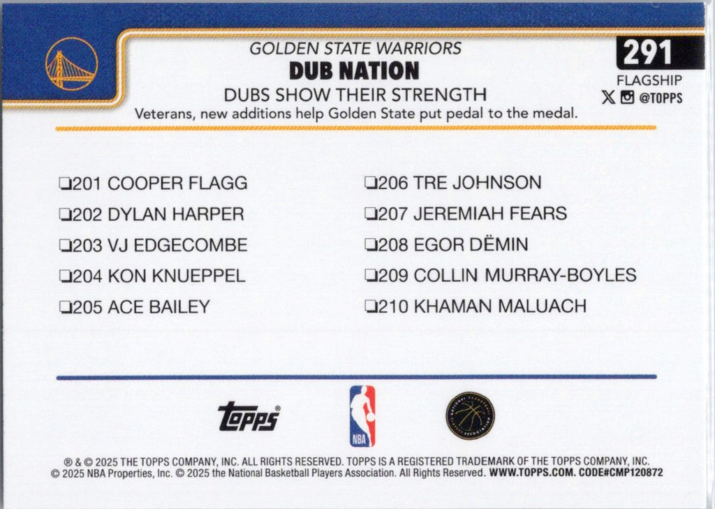 2025-26 Topps #291 Dubs Nation: Dubs Show Their Strength Golden State Warriors