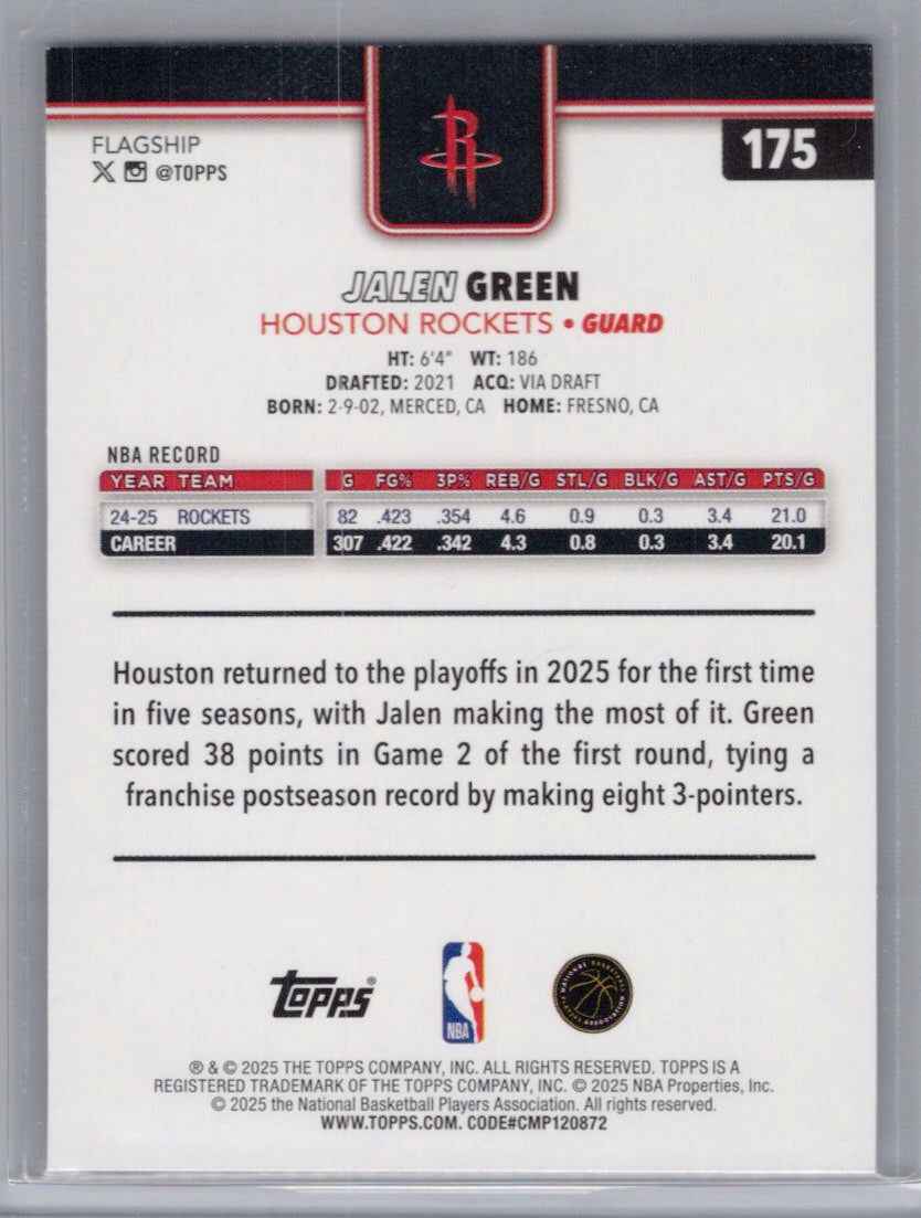 2025-26 Topps #175 Jalen Green Victory SSP Houston Rockets