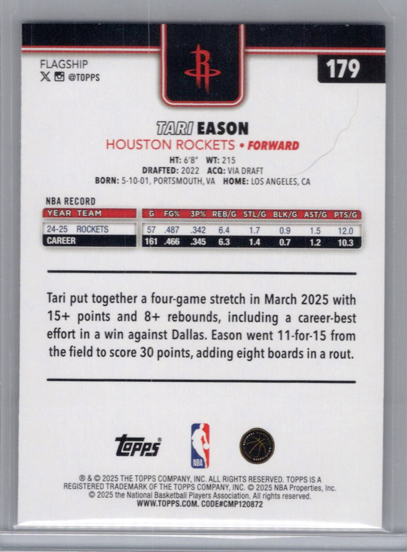 2025-26 Topps #179 Tari Eason Gold #/2025 Houston Rockets
