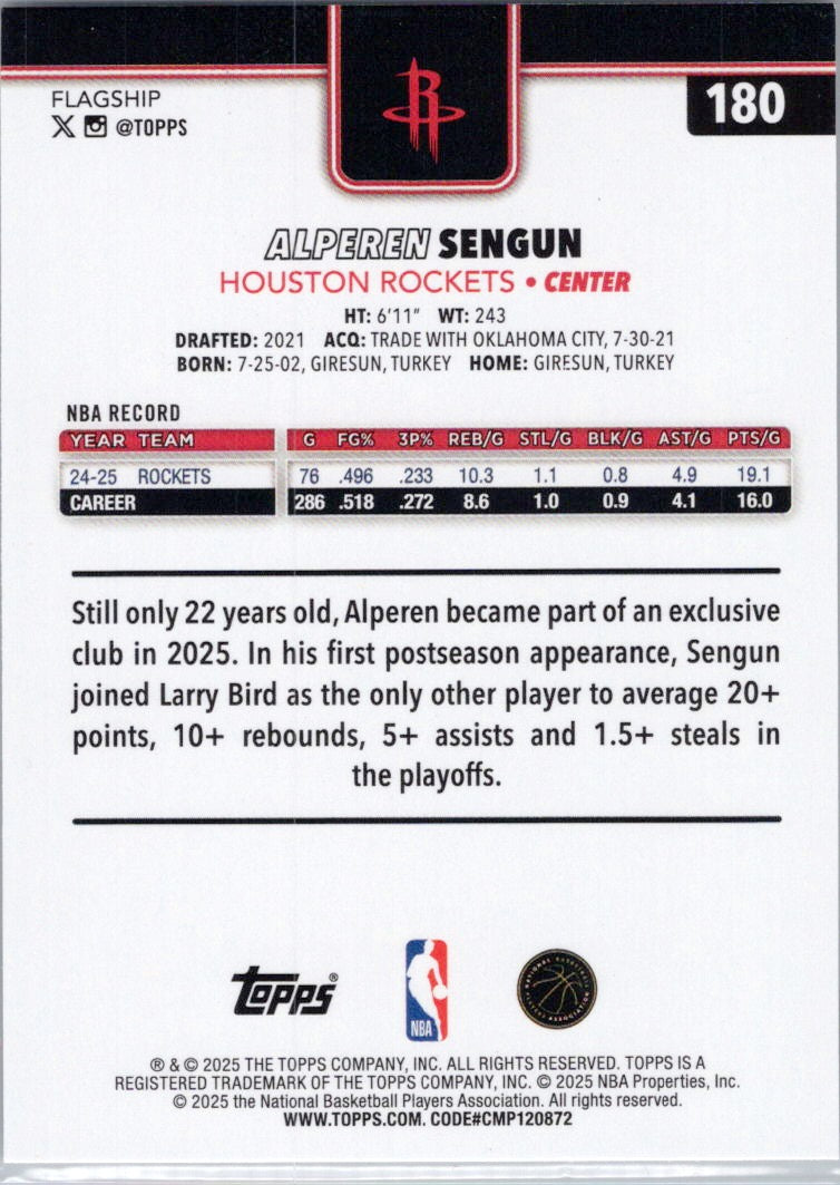 2025-26 Topps #180 Alperen Sengun Houston Rockets