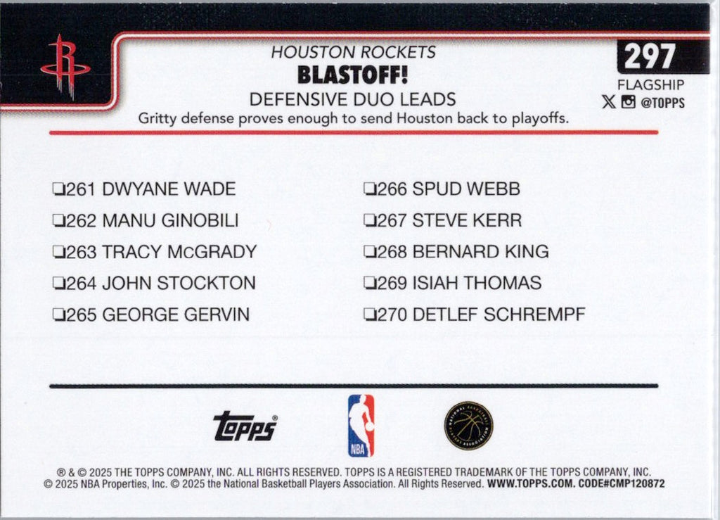2025-26 Topps #297 Blastoff!: Defensive Duo Leads Houston Rockets