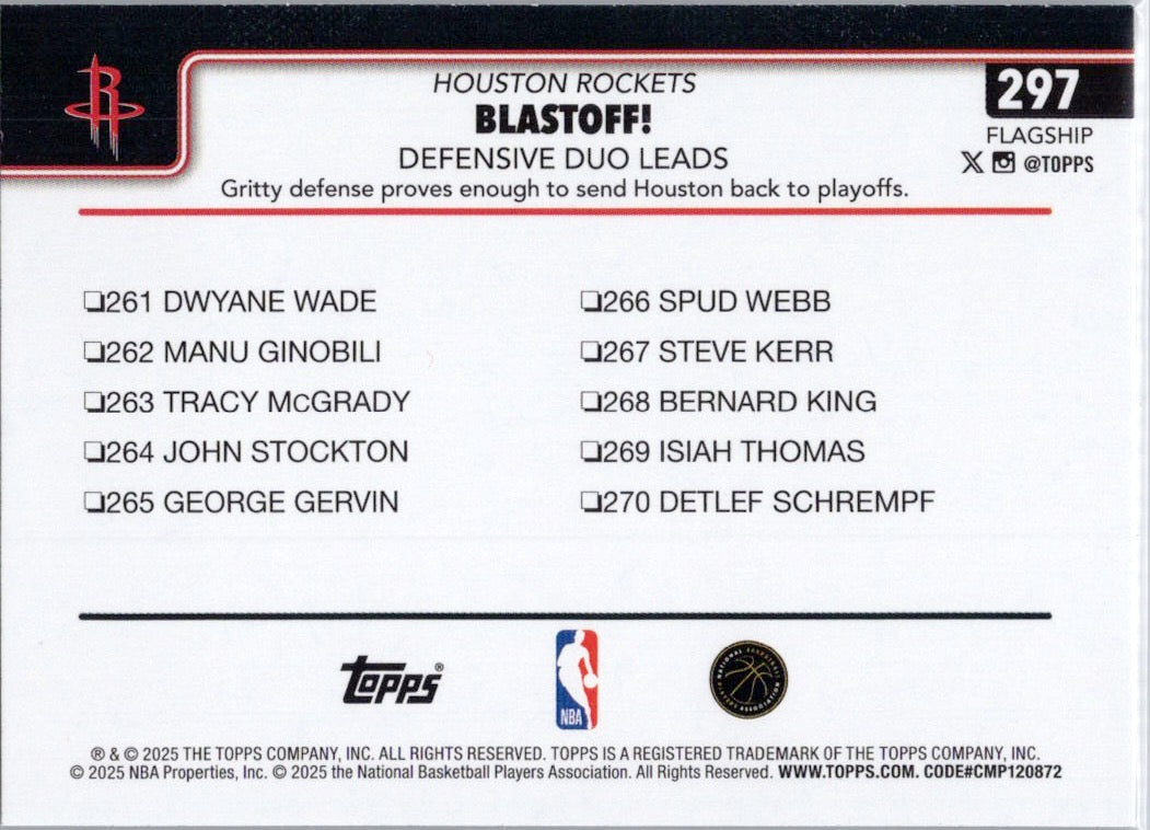 2025-26 Topps #297 Blastoff!: Defensive Duo Leads Houston Rockets